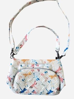 lug White Floral Dragonfly Crossbody Bag with Multicolor Accents